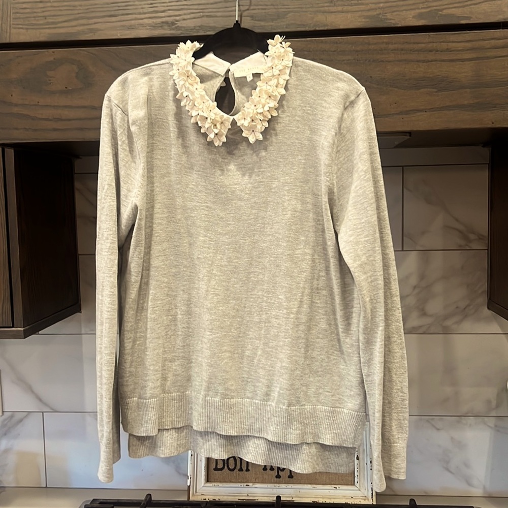 Gray Ted Baker sweater with floral collar. Ted baker size 4 US size 10.